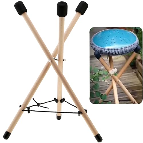 Handpan Drum Stand, Solid Beech Wood Tongue Drum Bracket, Adjustable Tripod Structure Drum Holder, Folding Drum Rack Snare Holder Bracket for 10 to 15 Inch Percussion Instrument, Snare Drum Stand