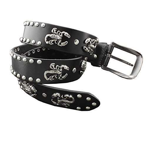 Heavy Metal Scorpion Studded Biker Hip Hop Genuine Leather Belt Mens Waistband (115cm)2