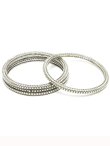 Image of Karatcart Oxidised Silver Pearl Studded Tribal Set of 4 Bangles for Women