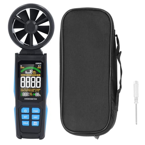 Anemómetro Brilluxa, medidor de velocidad del viento medidor de aire higromómetro de flujo de aire digital con rotación de 180 ° retroiluminada de 180 °