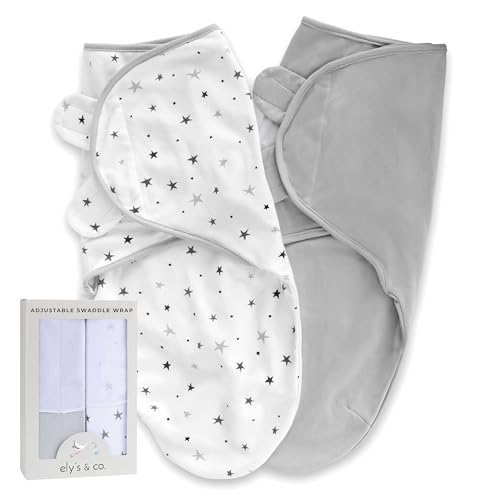 Image of Ely's & Co. Adjustable Swaddles for Newborn, Baby Swaddles 0-3 Months, Swaddle Sack for Baby Girl/Boy, 2 Pack (Grey Star)