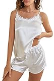 FENTENG Satin Pajamas Set for Womens Slip Sleepwear Shorts Cami Top Sexy Lingerie Sleeveless Nightwe