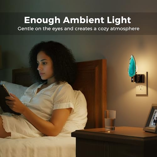 Image of L LOHAS LED Night Light, Night Lights Plug into Wall, Agate Nightlight | Rotating, Dimmable Dusk to Dawn Sensor, Healing Stone Agate Decorative Nightlight for Bedroom, Living Room