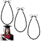Sasylvia 3 Pcs Kukui Nut Lei Graduation Gift Bead Hawaiian Lei Necklace with Ribbon Bow Closure Blac