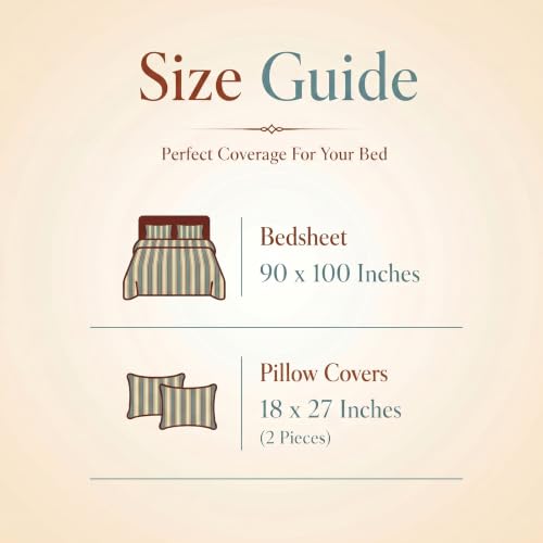 Image of BSB HOME 240 TC Cotton Feel Bedsheet with 2 Pillow Covers, Soft & Breathable Printed Double Bed Sheet for Bedroom, Fade Resistant & Easy Care - 90 x 100 Inches (228 x 254 cm) - Ochre Stripe