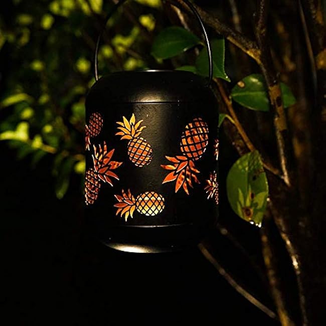 Lixada Outdoor Lighting Solar Powered LEDs Lawn Light Hollowed-Out Pineapple Design Hanging Landscape Decoration Lamp for Patio Garden Courtyard Pathway