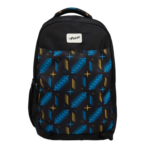 F Gear Ryto Black 35L School Backpack with 3 Spacious Compartments, 1 Front Pocket & Side Bottle Holder, Airflow Padded Back, Lightweight & Durable Bag for School, Tuition, Travel and Work