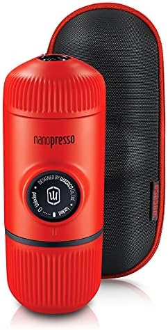 WACACO Nanopresso Portable Espresso Maker Bundled with Protective Case, Mini Travel Coffee Machine, Perfect for Camping, Travel Thanksgiving Christmas Coffee Present (Elements Lava Red)