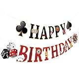 Hooqict Casino Theme Party Decorations Happy Birthday Banner Casino Party Banner Garland for Las Vegas Poker Night Birthday Party Decorations Supplies