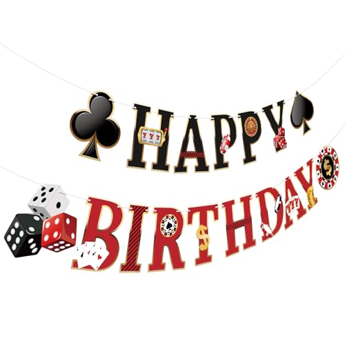 Image of Hooqict Casino Theme Party Decorations Happy Birthday Banner Casino Party Banner Garland for Las Vegas Poker Night Birthday Party Decorations Supplies