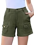 Rasutina Women Army Green Cargo Shorts 6 Pockets High Waisted Jean Shorts for Women 5 Inch Inseam Shorts Medium