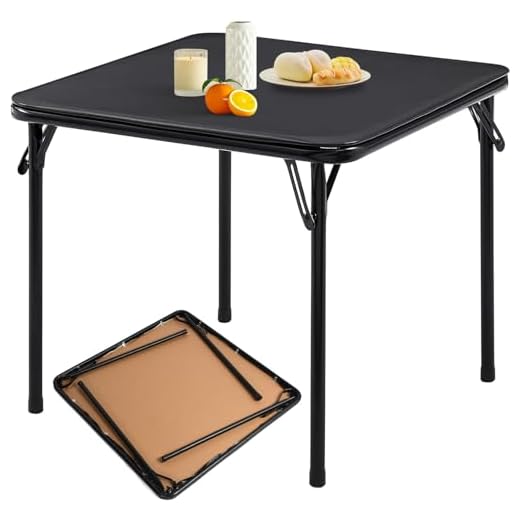 FurnitureR Square Folding Table, 33.9-Inch Multi-Functional Card Table, Portable and Foldable for Indoor/Outdoor Use, PVC Tabletop with Metal Frame, No Assembly Required, Black
