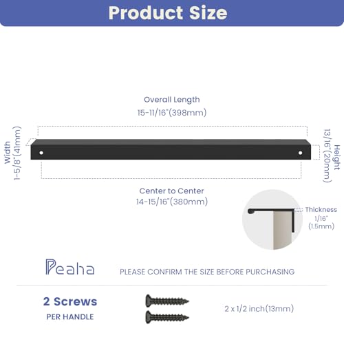 Image of Peaha 10 Pack Kitchen Cabinet Handles 14-15 /16 inch Black Drawer Pulls | Black Cabinet Handles Edge Finger Pulls for Cabinets Modern Hidden Aluminum Alloy Dresser Drawer Handles Closet Bedroom