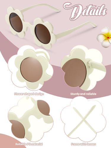 Image of Kanayu Summer Flower Sunglasses for Women 5.71 Inch Round UV Protection Adults Daisy Sunglasses Decor for Beach Party Gift