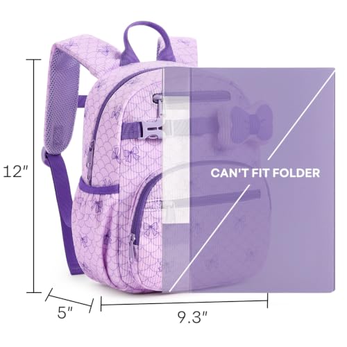 mibasies Toddler Backpacks for Girls 2-4: Little Kid Corduroy Bookbag for Preschool Daycare Travel, 12" H - Purple Bow — view 2