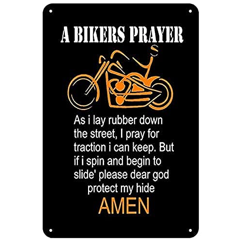 Targa In Metall0 Vintage 'Bikers Prayer' Per Garage, Bar O Club: 30,5x20,3 Cm Di Puro Stile!