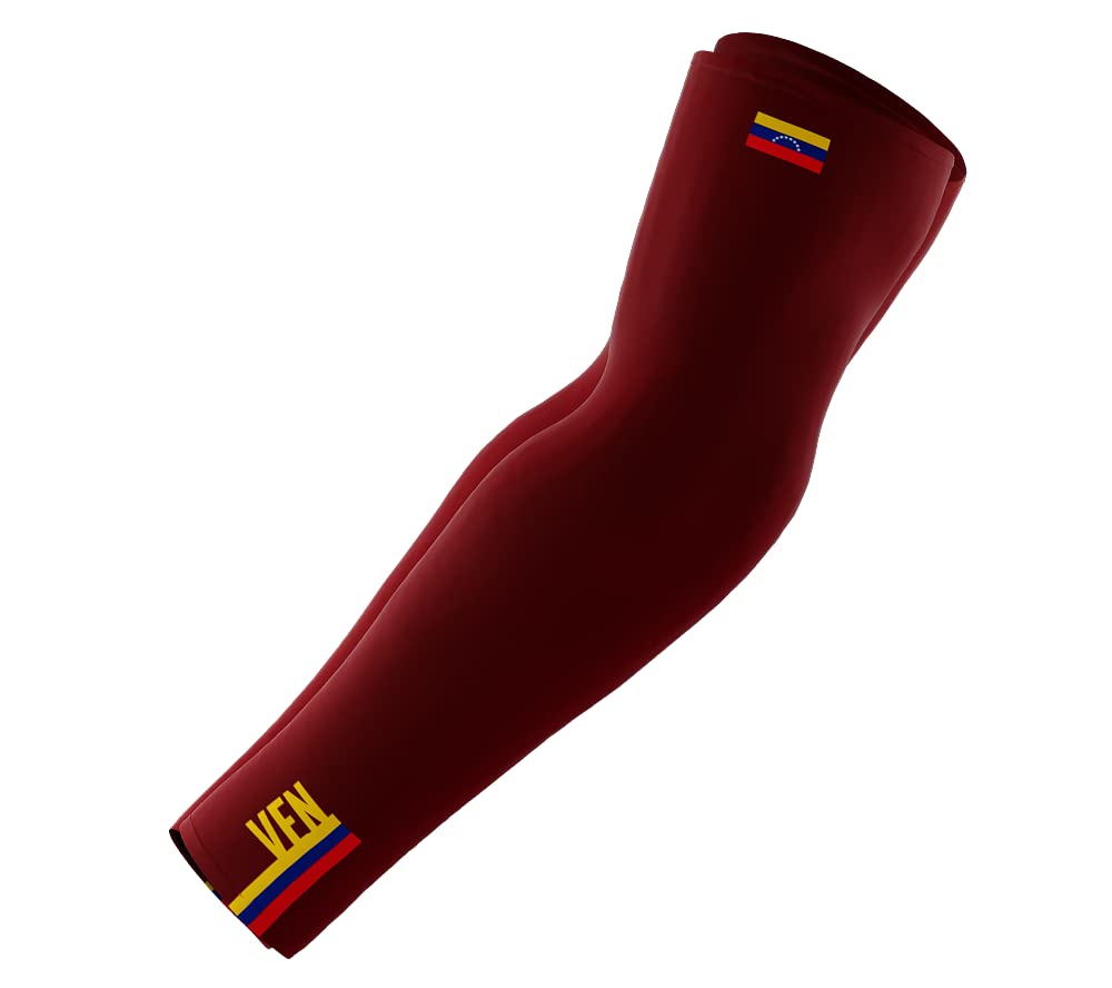 Venezuela Country Code Compression Red Arm Sleeves - Walking - Cycling - Running - Golf - Baseball - Basketball