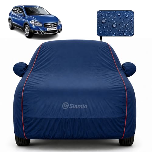 Image of Car Cover for Maruti Suzuki S-Cross 2020-2026 | 100% Waterproof Heavy-Duty 3-Layer Car Body Cover | All-Weather Rain,UV,Sun & Dust Protection | Custom Fit |Mirror & Antenna Pockets | Navy Blue