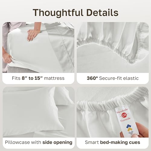 Image of California Design Den Twin Sheets Set - 600 Thread Count Sateen, 100% Cotton Sheet Set Twin Size Bed, Deep Pockets with All Around Elastic, Snug Fit, Durable Bedding - Eggshell Cream