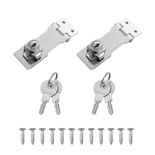 Image of Eagles Keyed Hasp Locks, 3 Inch, Silver, 2PCS Knob Locking Hasp Cabinets Hasp Locks Stainless Steel Hasp Lock Catch Latch Safety Lock Door Lock with Keys for Mailbox Drawer Closet
