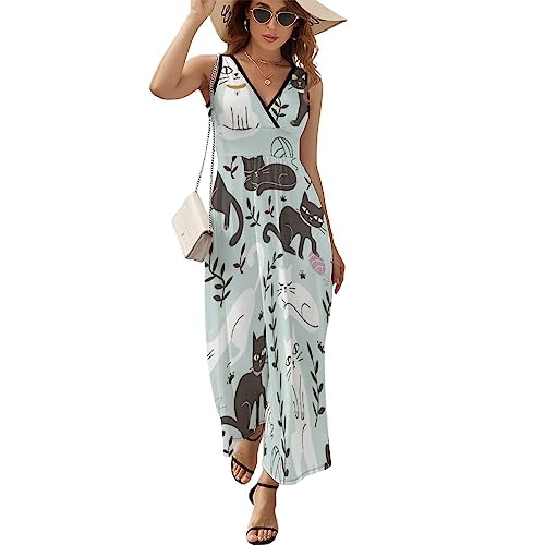 Robe à volants pour femme sans manches en col en V multicolore taille S