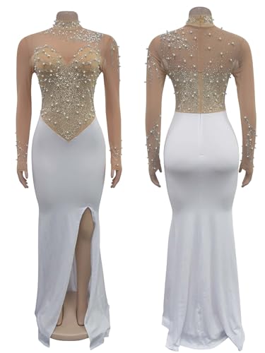 Image of Women's Sequin Prom Dress Evening Gowns for Formal Events | Elegant Sparkly Rhinestone Long Maxi Dresses for Formal Party,Gala,Wedding Guest,Fully Lined,Stretchy,Side Slit