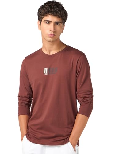 Image of Bewakoof Men's 100% Cotton Graphic Print Regular Fit Full Sleeve Round Neck T-Shirt | Tshirt for Men Cotton| Casual Wear | Street Wear