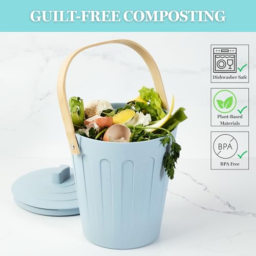 Martha Stewart Indoor Compost Bin | Countertop Composting Bucket for Kitchen | .7 Gallon Capacity | Includes Filter | Plant Based Materials | Light Blue - Image 7