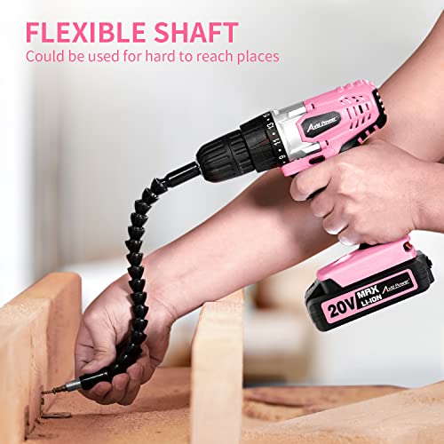 Image of AVID POWER 20V Cordless Drill Set for Home DIY & Beginner Projects - Lightweight Power Drill with Battery Charger & 22 Bits, Variable Speed, 3 /8 inch Keyless Chuck, Ideal for Furniture Assembly (Pink)