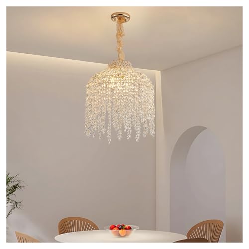 Lustre en cristal suspendu plafonnier doré cascade 5 lampes salon salle à manger