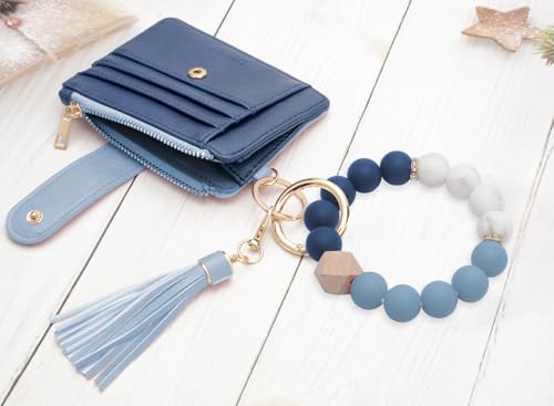 Image of COOLANS Silicone Bracelet Wristlet Wallet Credit Card Holder RFID ID Window Key Ring Tassel Slim Wallet Women Keychain Purse