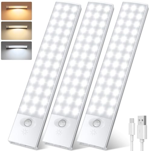 YOOKESEN 78LED Lampe de Placard, Lampe Led Rechargeable,1500mAh,Sans Fil,Magnétique,Dimmable, Lampe Detecteur de Mouvement pour Armoire Escalier Cuisine Couloir [3 Modes] [Lot de 3]