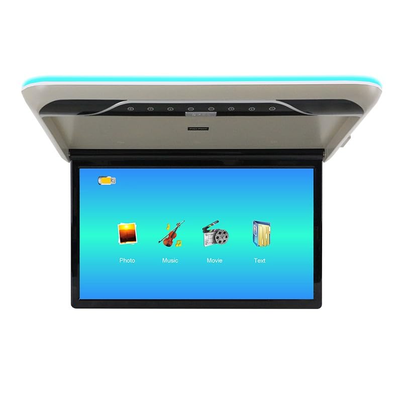 22" Overhead Monitor Screen Display LED Vehicle Flip Down Roof Mount Console HDMI TV Player Control Panel NO DVD（Grey）