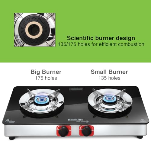 Hawkins Fuel Saver 2 Burner Gas Stove | Long lasting 8mm Toughened Glass Top | LERC designed Pan support for efficient burning of gas | Italian... - Image 3