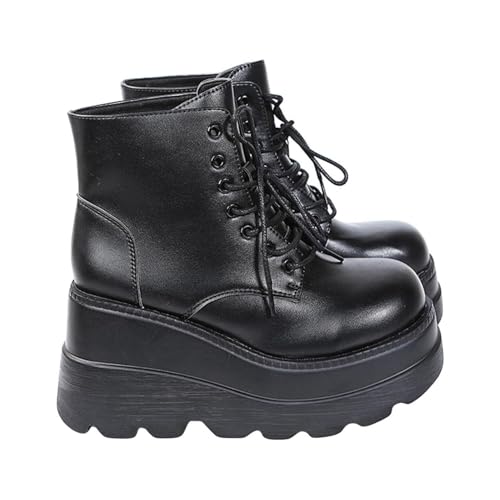 Womens Platform Boots Halloween Goth Punk Ankle Booties Lace-up Black Motorcycle Combat Boot