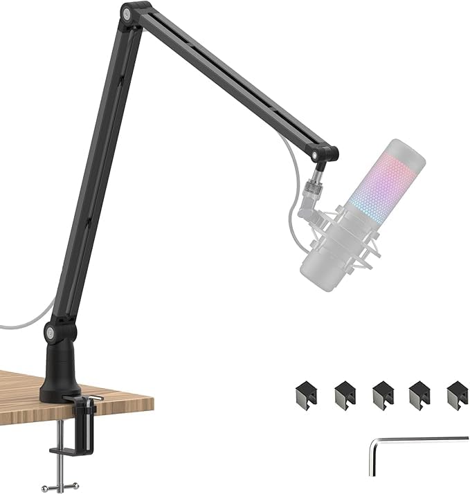 SKEIDO Adjustable Metal Boom Arm Mic Stand Heavy Duty 360 Rotating Desktop Microphone Arm for Blue Yeti/HyperX QuadCast/Shure SM7B with Cable Clips & Anti-Scratch Base (Black)