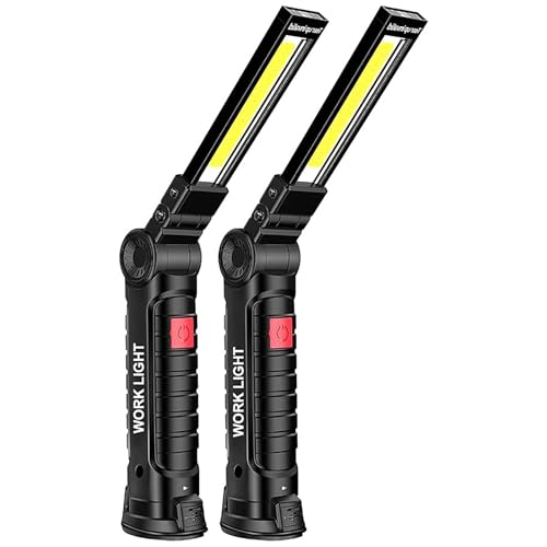 Lámpara de taller LED de trabajo con batería: LED lámpara de taller COB lámpara de inspección linterna de mano con imán y gancho 5 modos de luz giratorio 360° para reparación de coches, talleres,