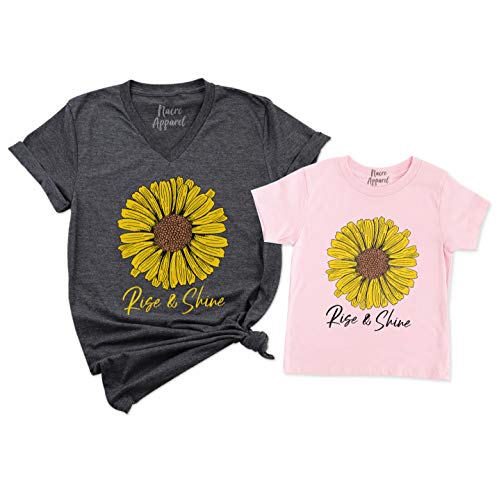 Rise and Shine Shirts Mom and Me Tees Vintage Sunflower Mommy and Baby Outfits