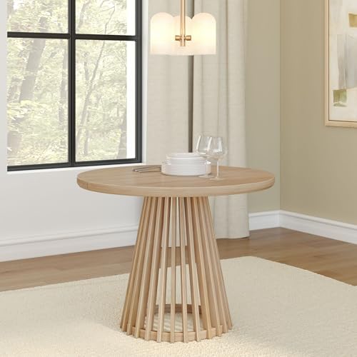 Plank+Beam Lido Round Dining Table, 38\", Wooden, Pedestal, Minimalist Kitchen Table for 4 for Dining Room, Blonde