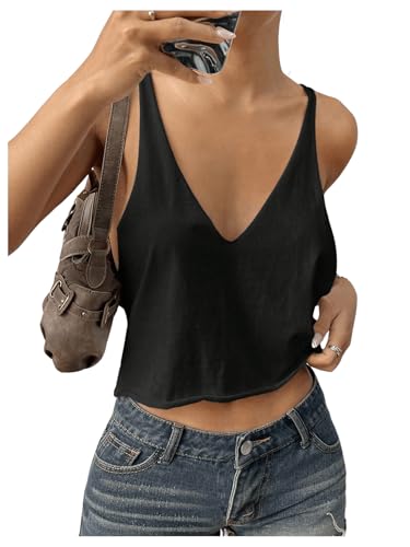 SweatyRocks Women's Tank Tops V Neck Sleeveless Casual Summer Loose Crop Cami Tops