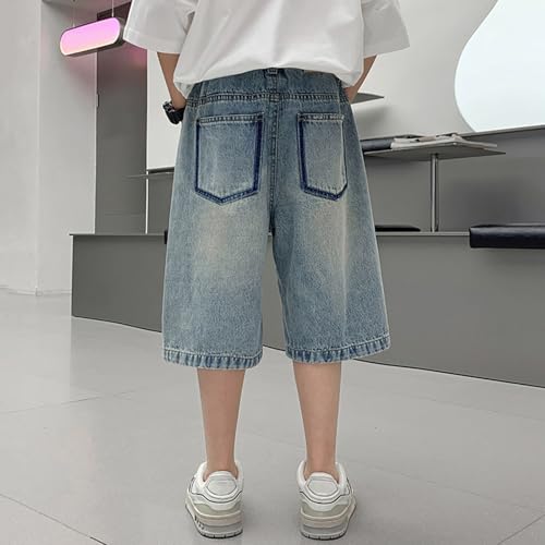 Boys Denim Shorts High Waist Straight Leg Washed Jean Shorts with Pockets Lightweight Comfort for Teen Y2K Streetwear2