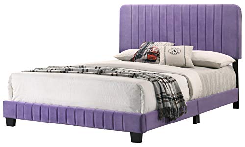 Kaimei Purple Velvet Full Bed Frame with Foam Headboard