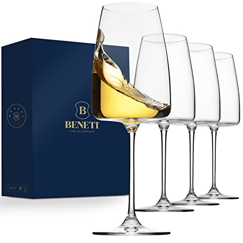 Exquisite White Wine Glasses [Set of 4] 14 Ounce - Premium Clear Glass Bordeaux Wine Glasses Large Bowl Stemware Square Wine Blown Glasses in Nice Packaging
