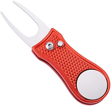 Mile High Life All Metal Foldable Golf Divot Tool with Pop-up Button & Magnetic Ball Marker (Red Bone)