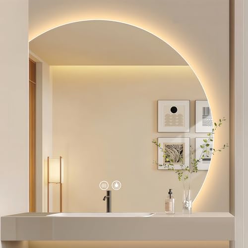 SXFSDOU Bathroom Mirror with LED Lights, Illuminated Anti-Fog Backlit + Front Lit, 3 Colors, IP44, Digital Time Display