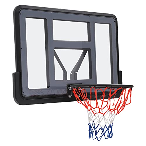 44 Inch Backboard and Rim Net, Wall Mounted Backboard and Rim Combo Kit, PET Shatter Proof Backboard and Rim Competition Combo Basketball Hoop, Black -  JNLASEER