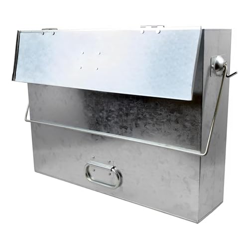 ADEPTNA Heavy Duty Metal Carrier with Hinged Lid and Dual Handles | Galvanised Steel Bucket for Hot and Cold Ash | Fireplace Pan and Ash Storage Bin for Fire Pits, Wood Stoves, BBQs, and Coal