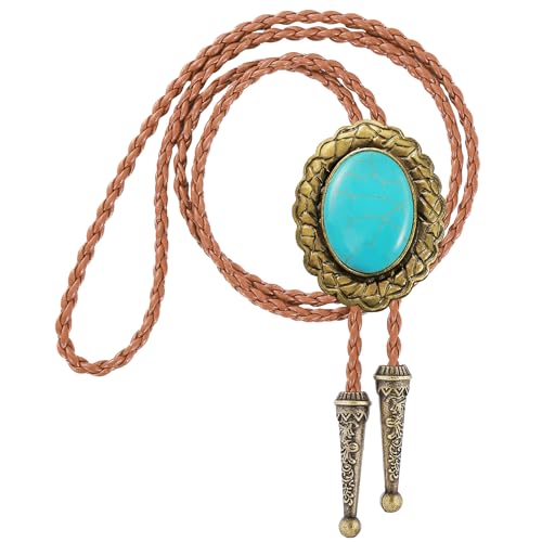 Image of Jeilwiy Bolo Tie for Men Real Stone Westwern Cowboy Ties Silver Bolos Women Leather Necktie Gift for Birthday Christmas