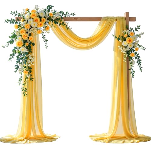 Shillance Yellow Wedding Arch Draping Fabric 1 Pack 29 x 20FT Sheer Fabric Arch Drapery Curtain Backdrop Ceiling Drapes for Wedding Arbor Ceremony Canopy Birthday Party Decorations