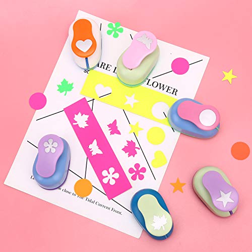 Buytra Scrapbook Paper Punchers 1 Inch Hole Punches, 10 Pcs Colored Adhesive Sticker Paper Cards, 6 Shape Punches Circle, Star, Heart, Flower, Maple Leaf, Butterfly For Kids Card Making Diy Crafts #TOP4